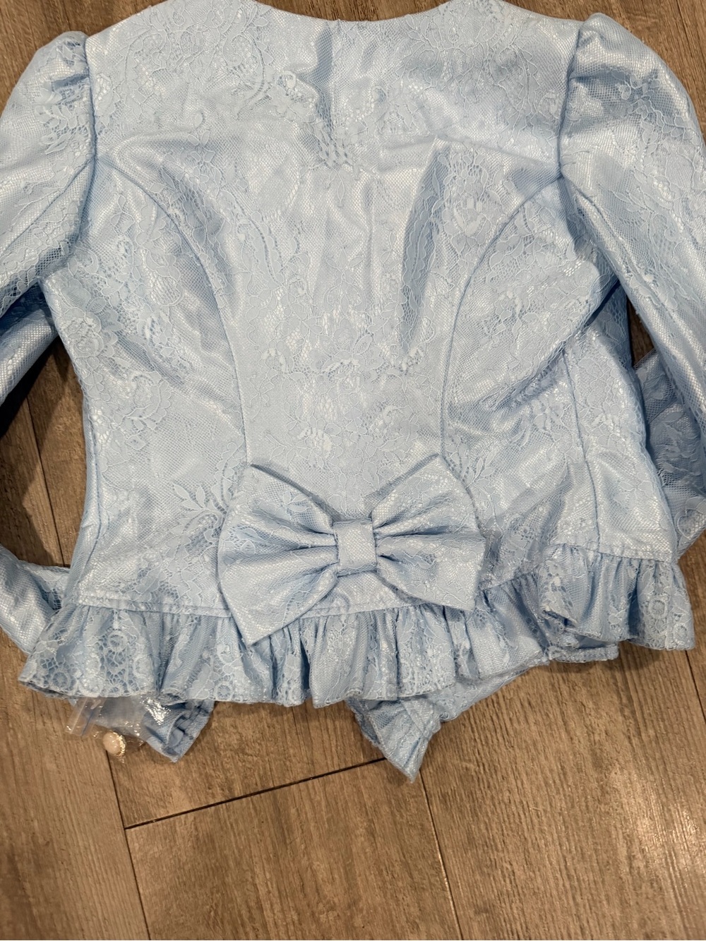 Light Blue Lace Ruffle Hem Button Jacket - Picture 12 of 12
